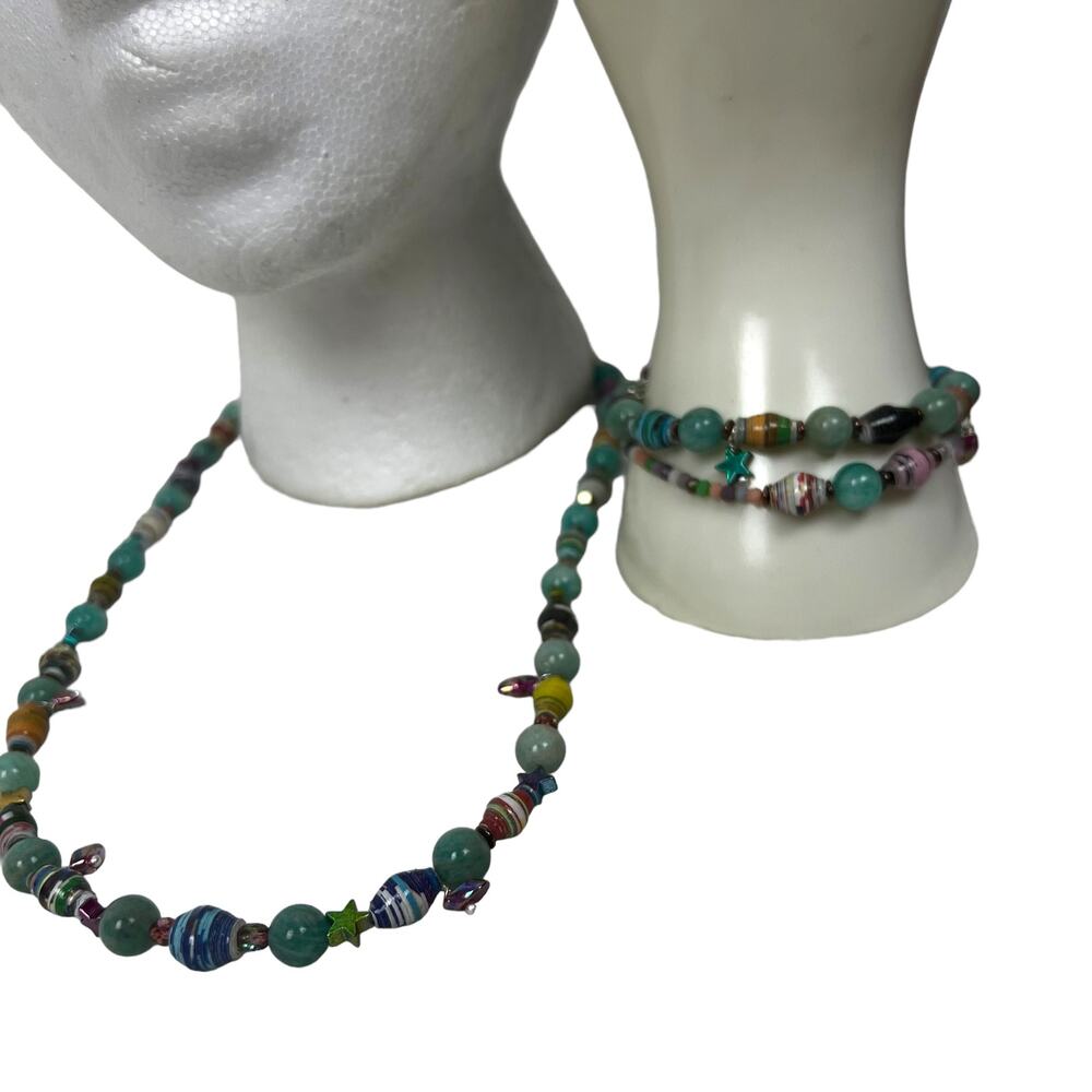 HANDMADE 3 Piece Amazonite Jewelry Set Necklace 2 Bracelets